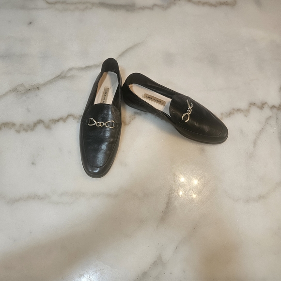 Zara Shoes - Zara Black Leather Loafers with Gold Accent